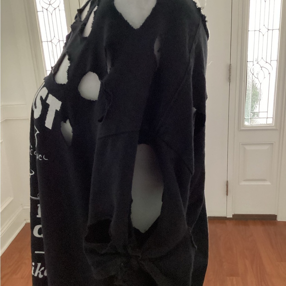 Black Graphic Distressed Recycled Tee Shirt - Picture 3 of 8